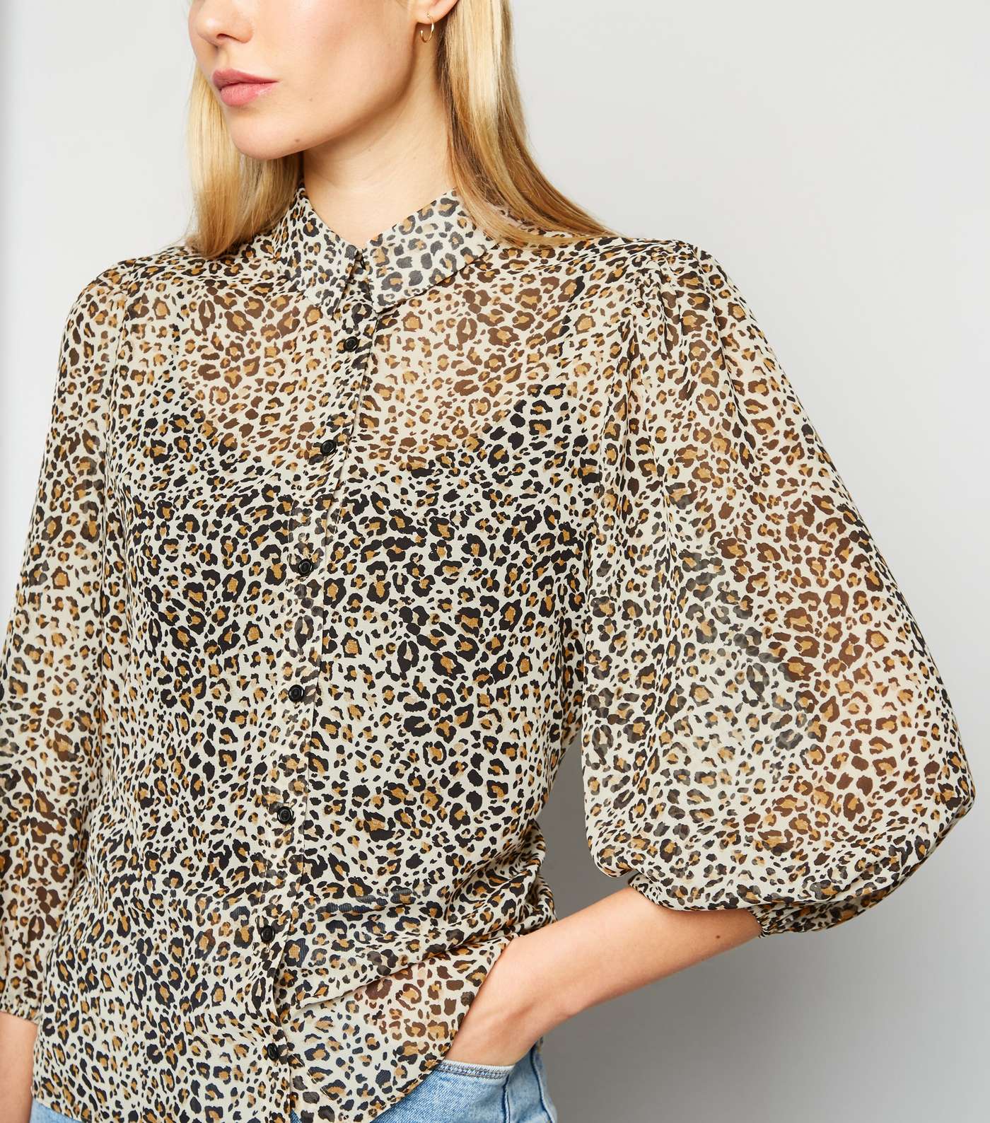 White Leopard Print Chiffon Shirt Image 5