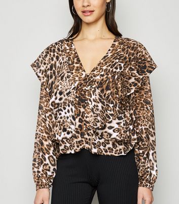 animal print ruffle blouse