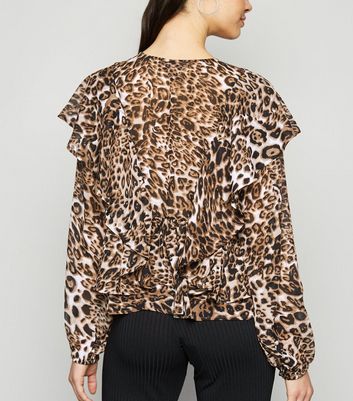 animal print ruffle blouse