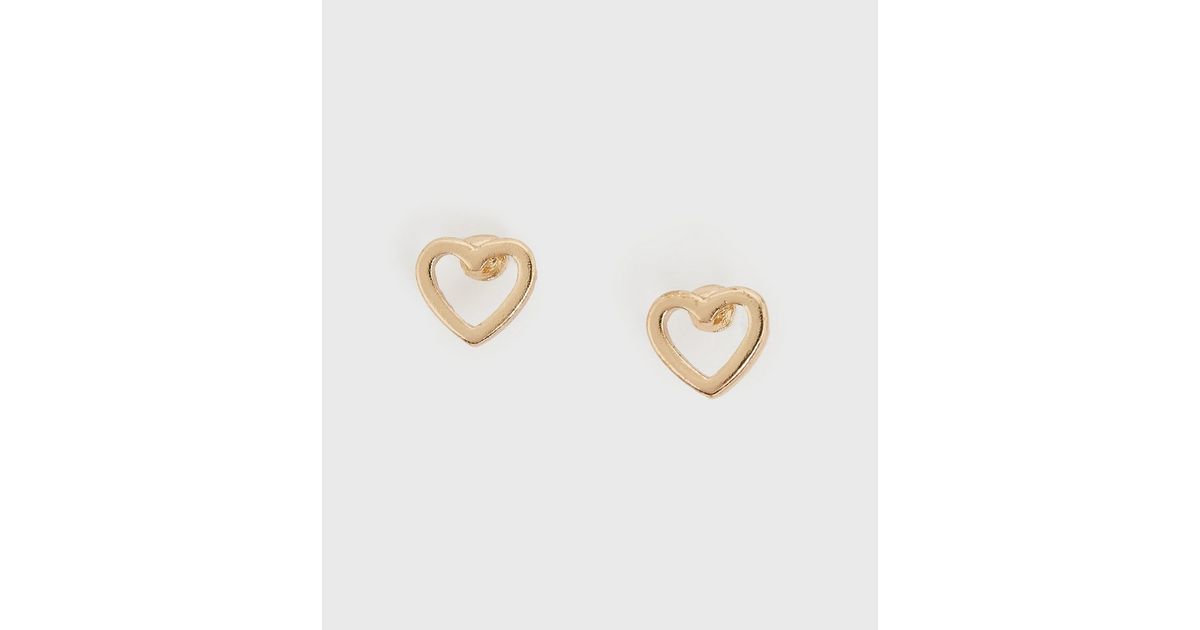 Gold Heart Outline Stud Earrings New Look