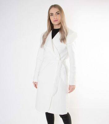 waterfall collar coat with tie belt