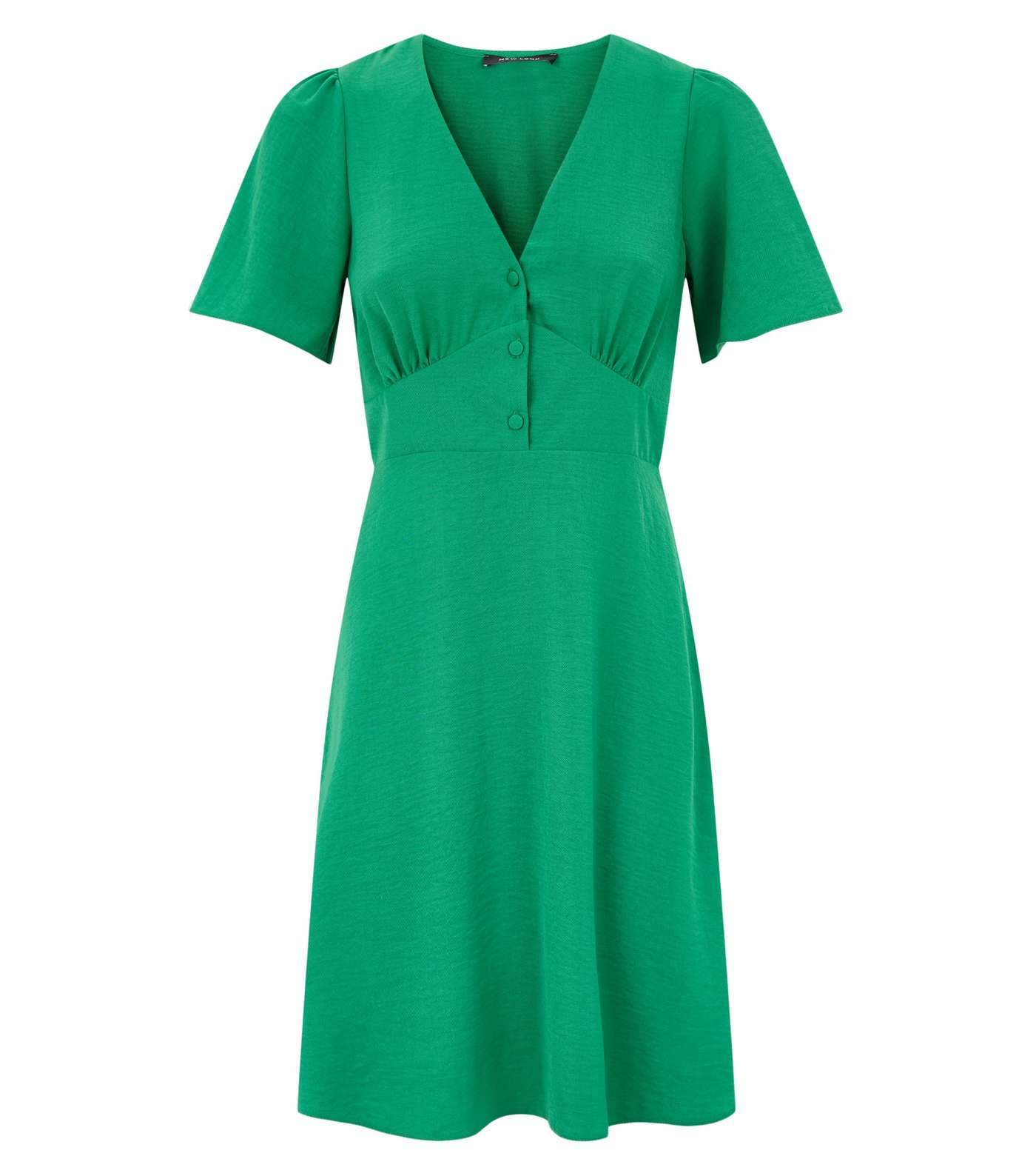 Green Button Puff Sleeve Tea Dress Image 4