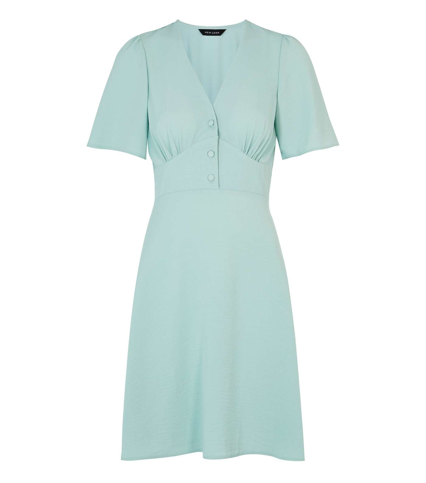 Pale Blue Button Puff Sleeve Tea Dress