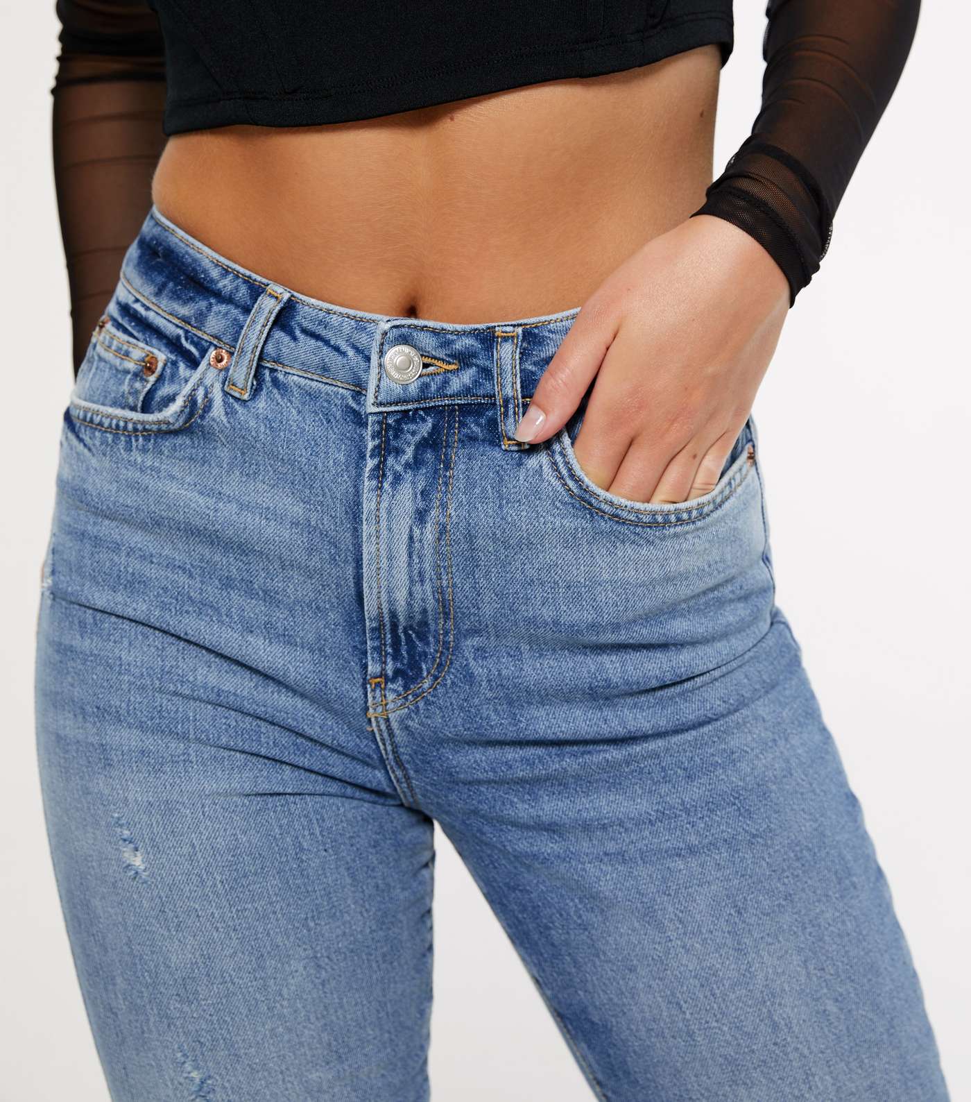 Blue Ripped Ankle Grazing Hannah Straight Leg Jeans Image 3