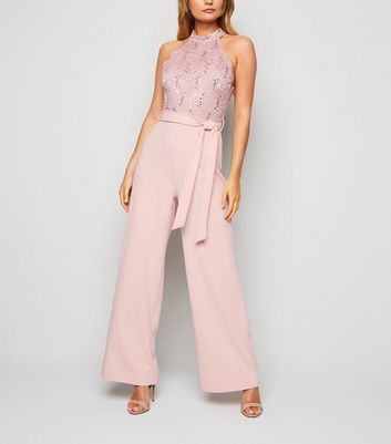 Pale Pink Sequin Lace 2 in 1 Jumpsuit | New Look