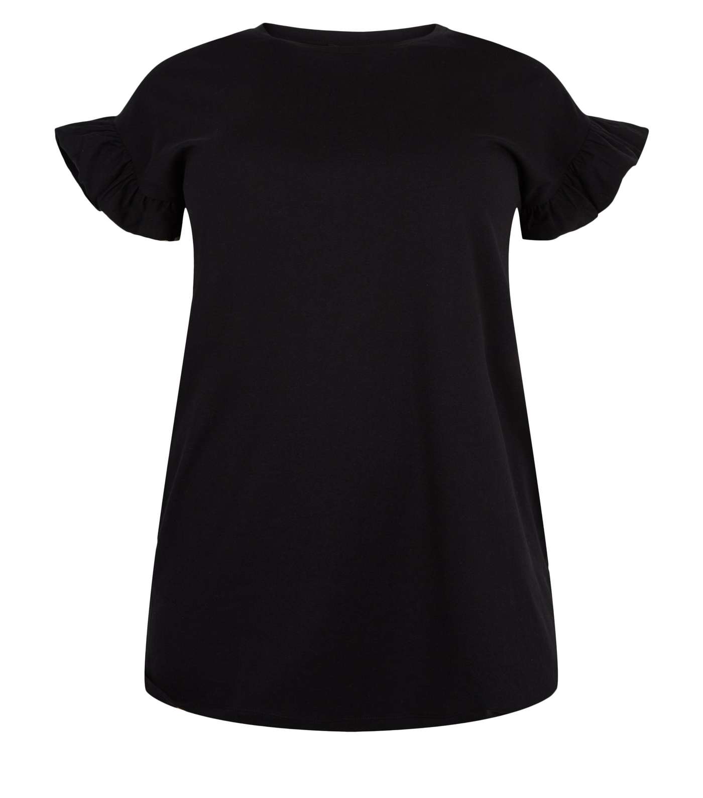 Curves Black Frill Sleeve Long T-Shirt Image 4