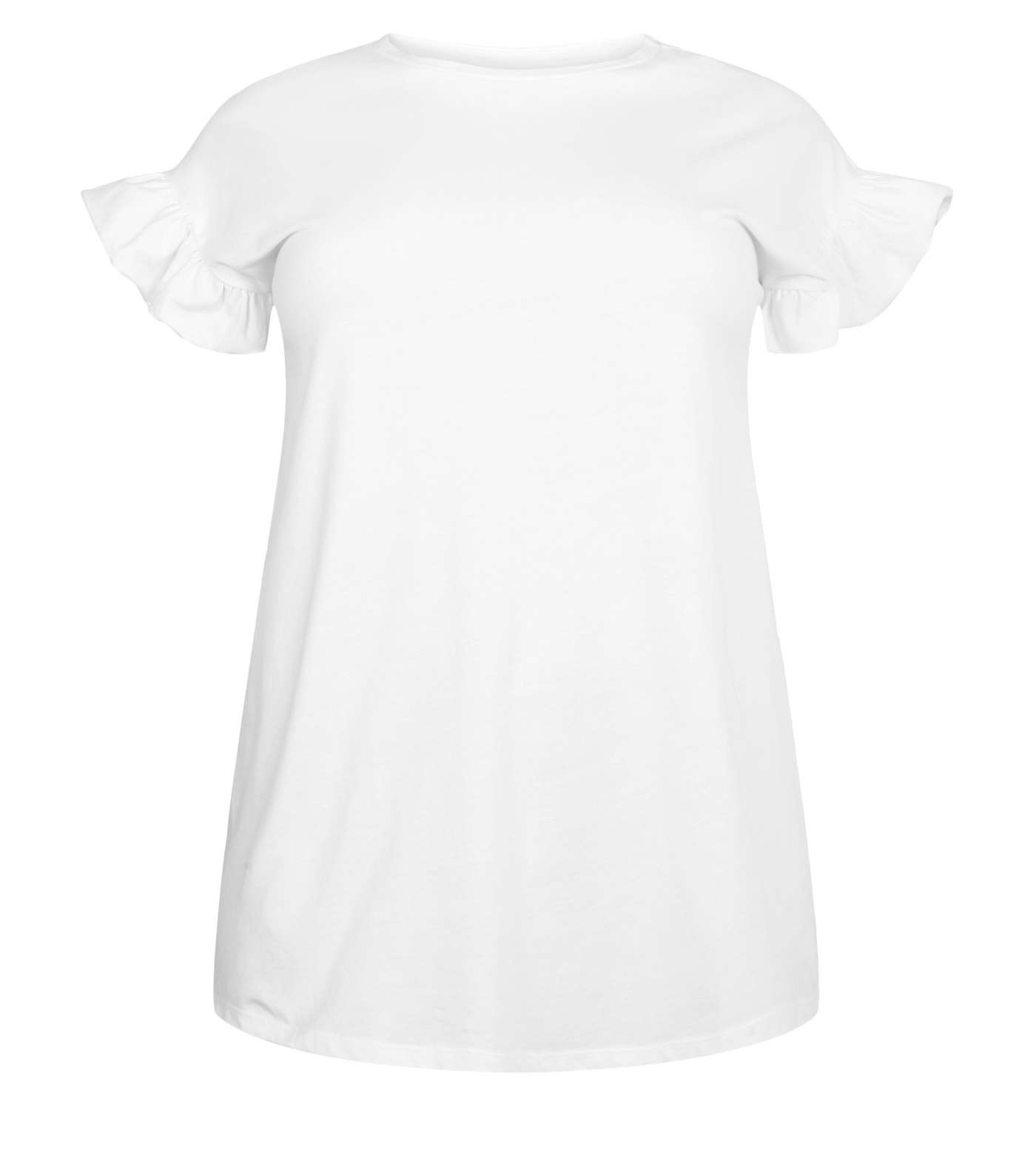 Curves White Frill Sleeve Long T-Shirt Image 4