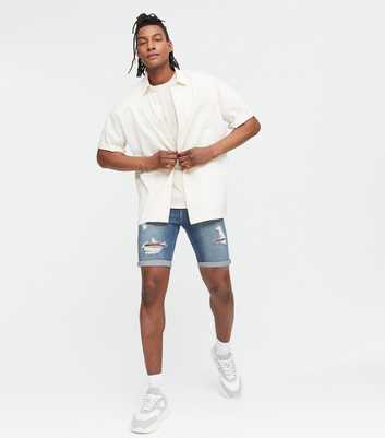 Blue Mid Wash Ripped Denim Shorts