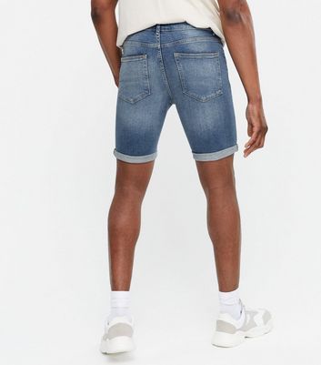 Blue Mid Wash Ripped Denim Shorts | New 