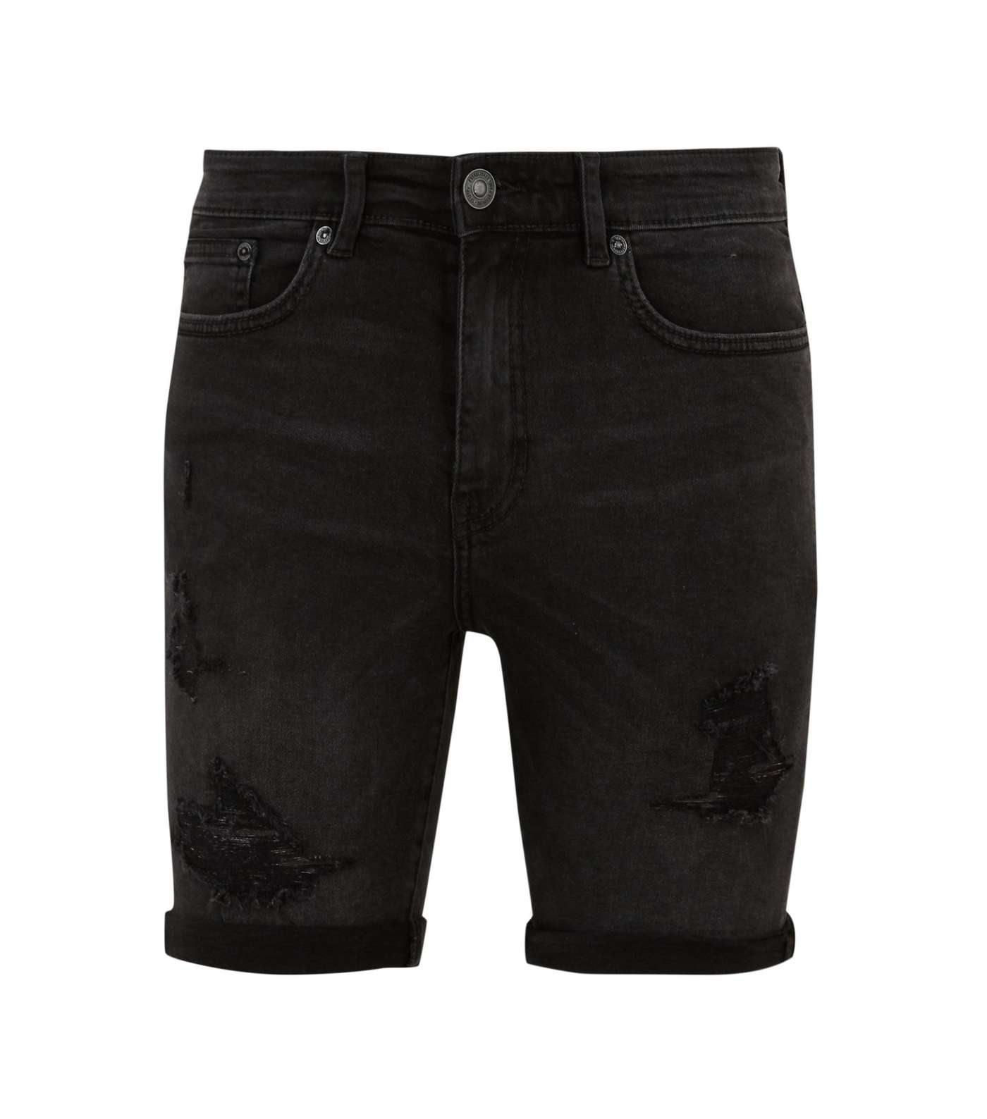 Black Washed Ripped Denim Shorts Image 5