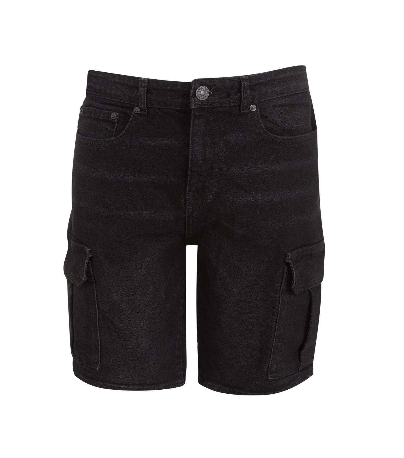 Black Washed Denim Cargo Shorts 