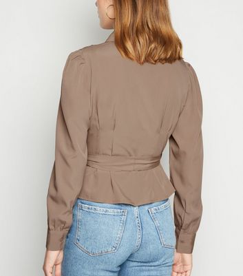 Image of Influence Camel Tie Waist Puff Sleeve Blouse New Look