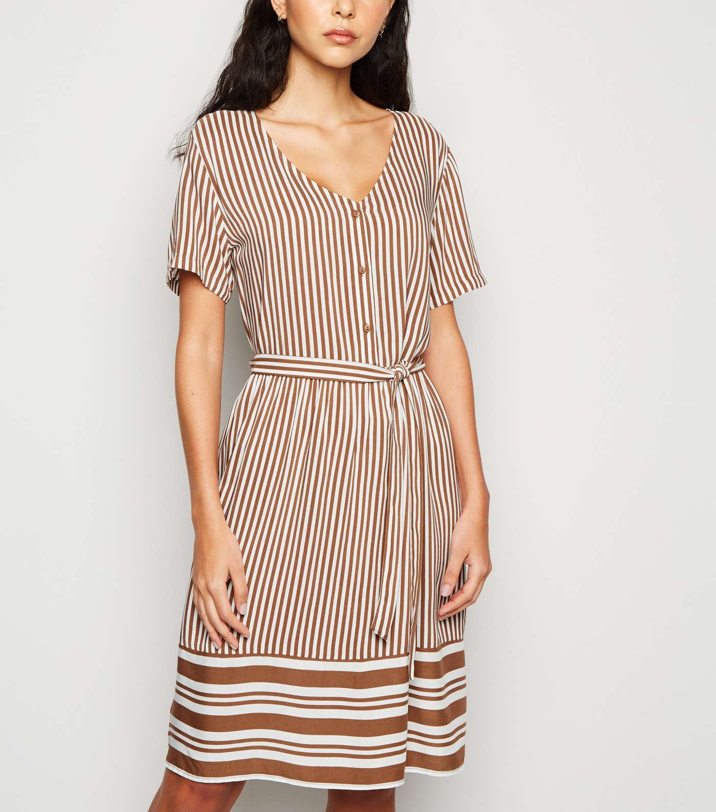 JDY Tan Stripe Short Sleeve Dress