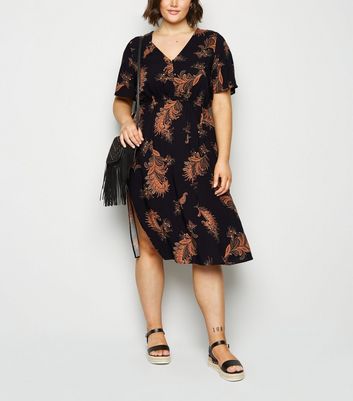 Black leaf print dress Clearance