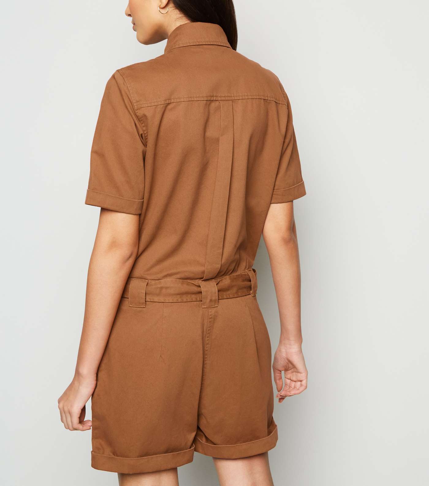 JDY Tan Button-Up Belted Playsuit Image 3