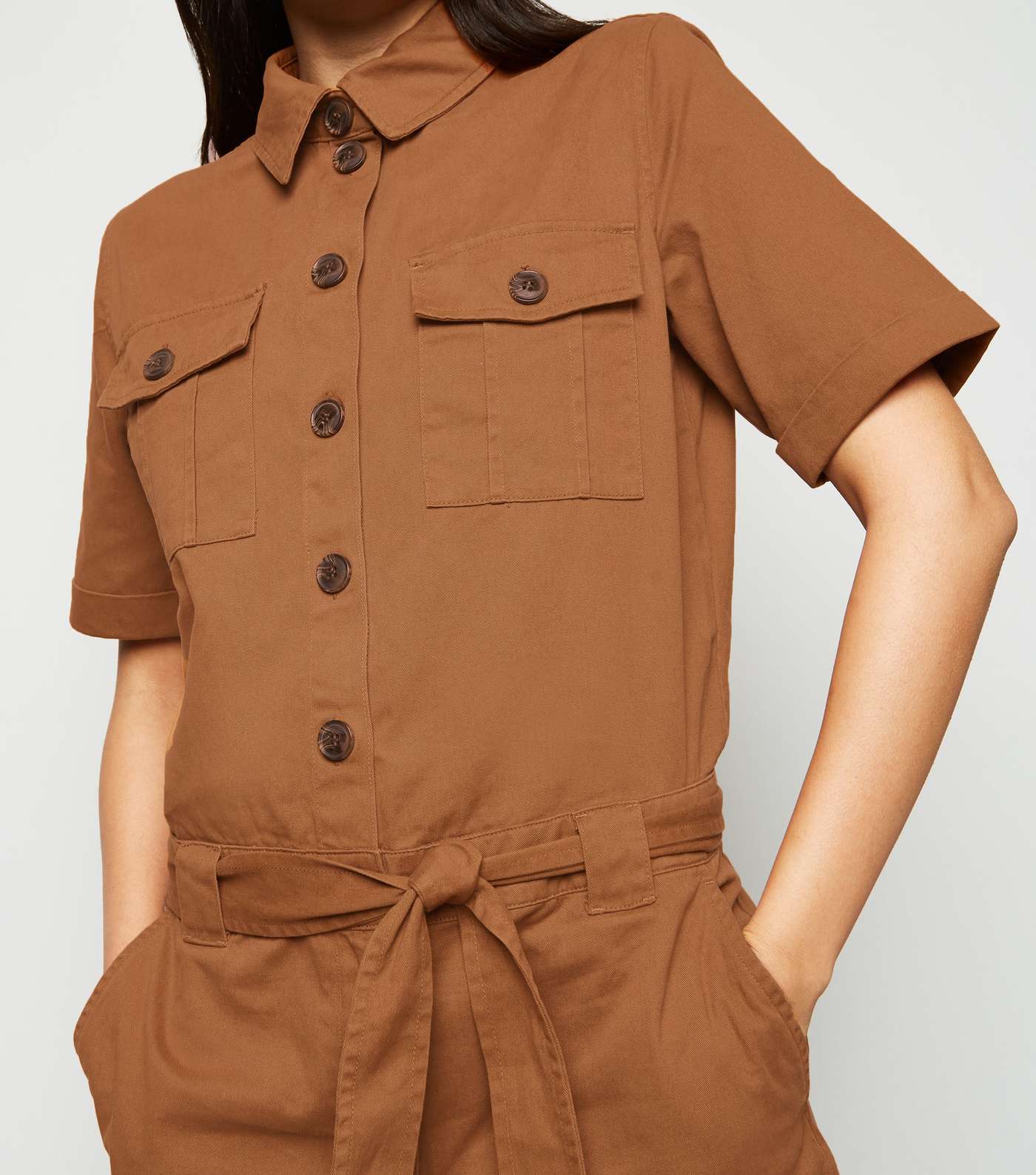 JDY Tan Button-Up Belted Playsuit Image 5
