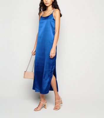 blue satin midi