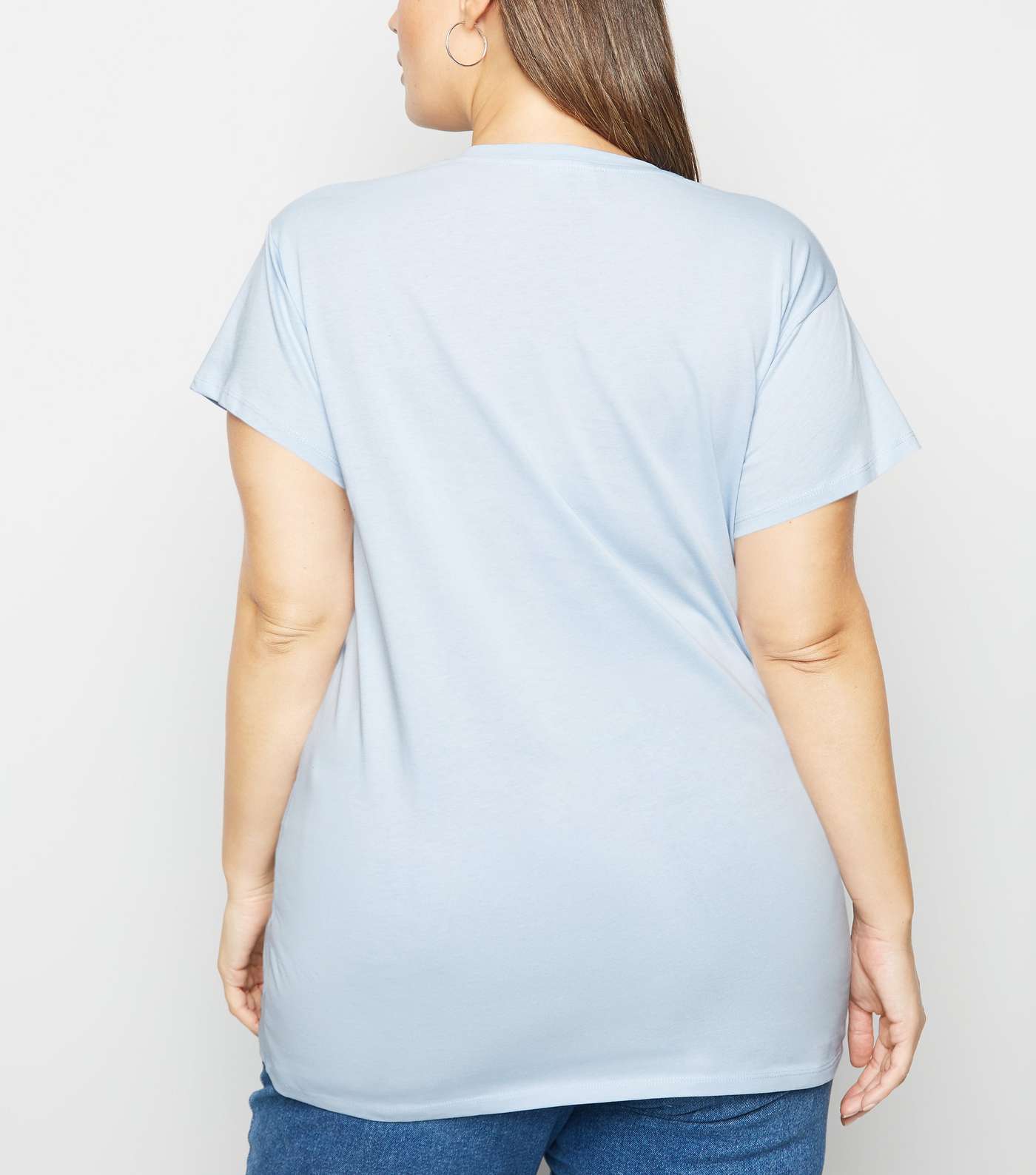 Curves Pale Blue Daisy Bloom Slogan T-Shirt Image 3
