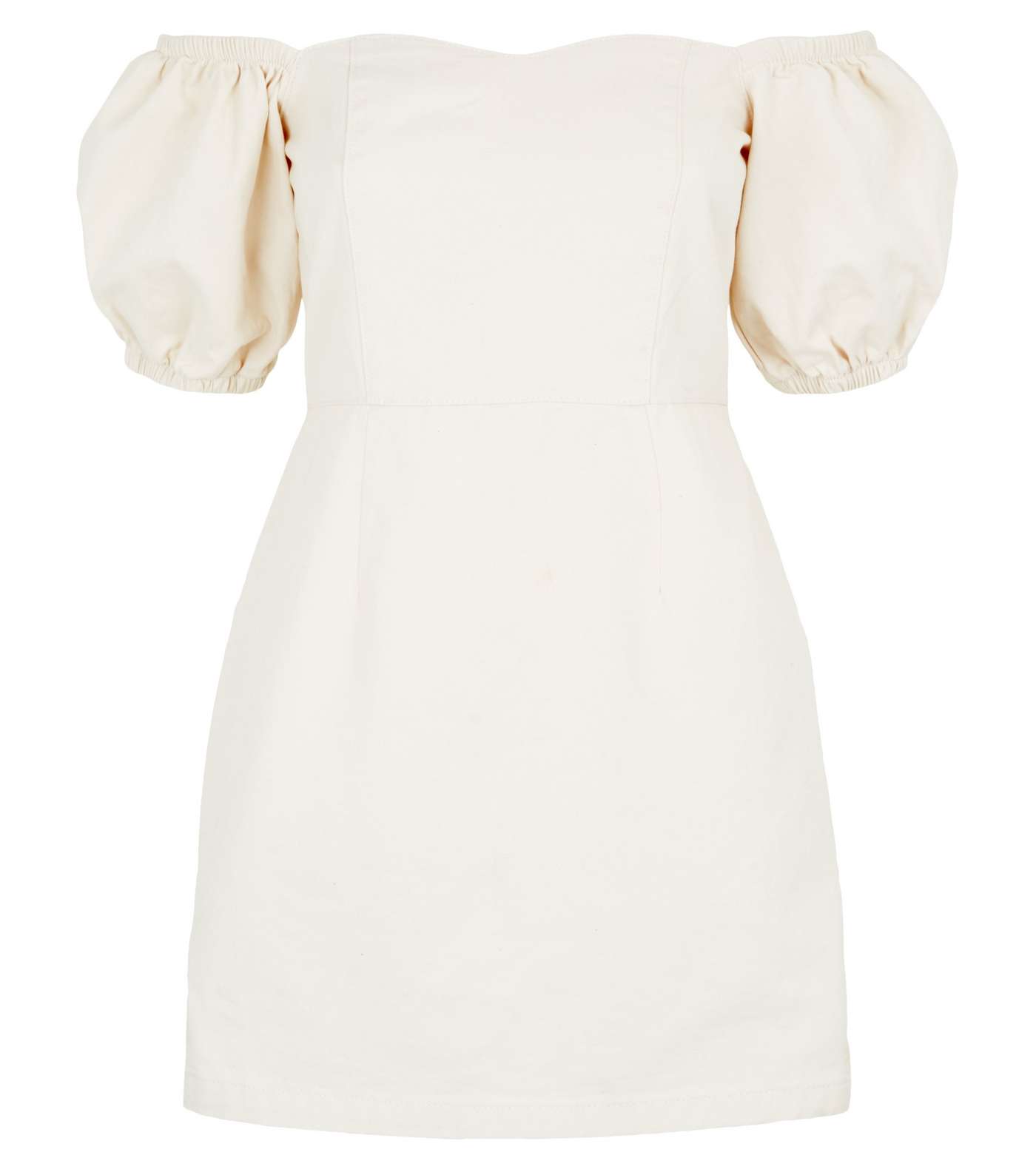 Petite Off White Puff Sleeve Denim Dress Image 4