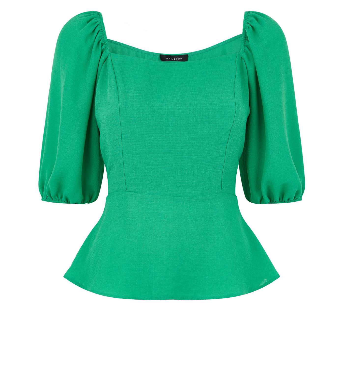 Green Square Neck Puff Sleeve Blouse Image 4