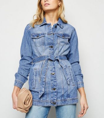 long belted denim jacket