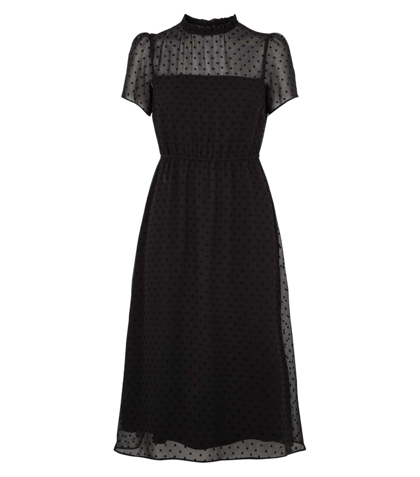 Petite Black Chiffon Spot Midi Dress Image 4