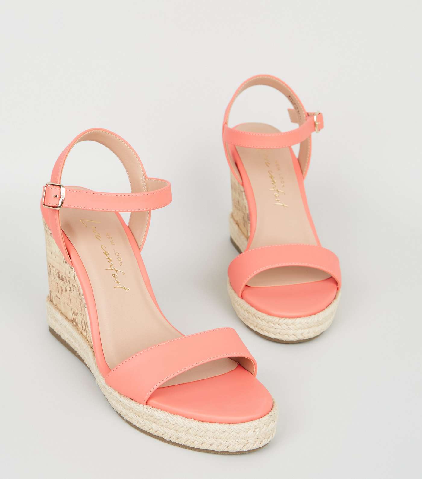 Coral Leather-Look Espadrille Cork Wedges Image 3