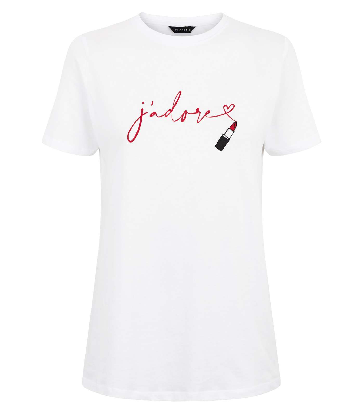 White J'Adore Lipstick Slogan T-Shirt Image 4