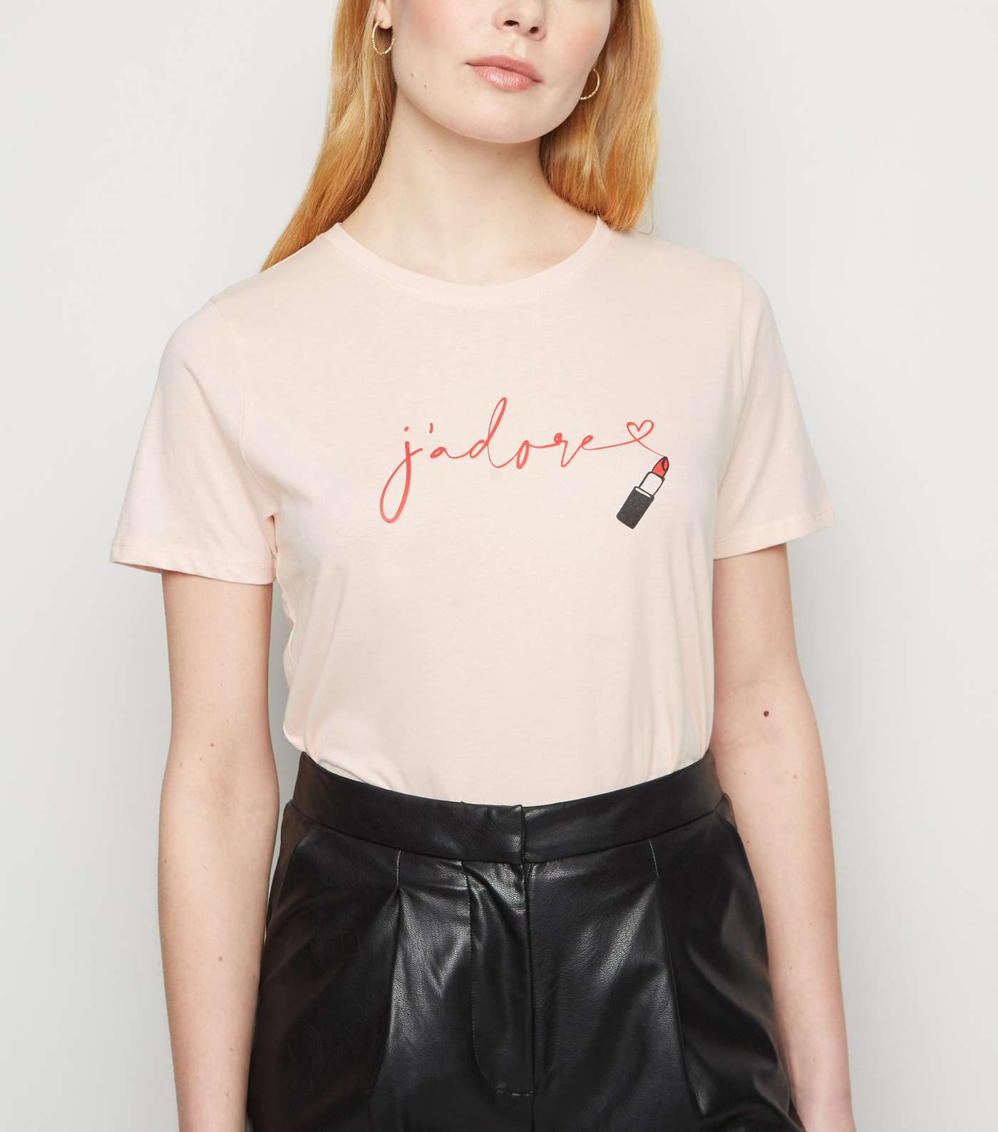 Pale Pink J'Adore Lipstick Slogan T-Shirt