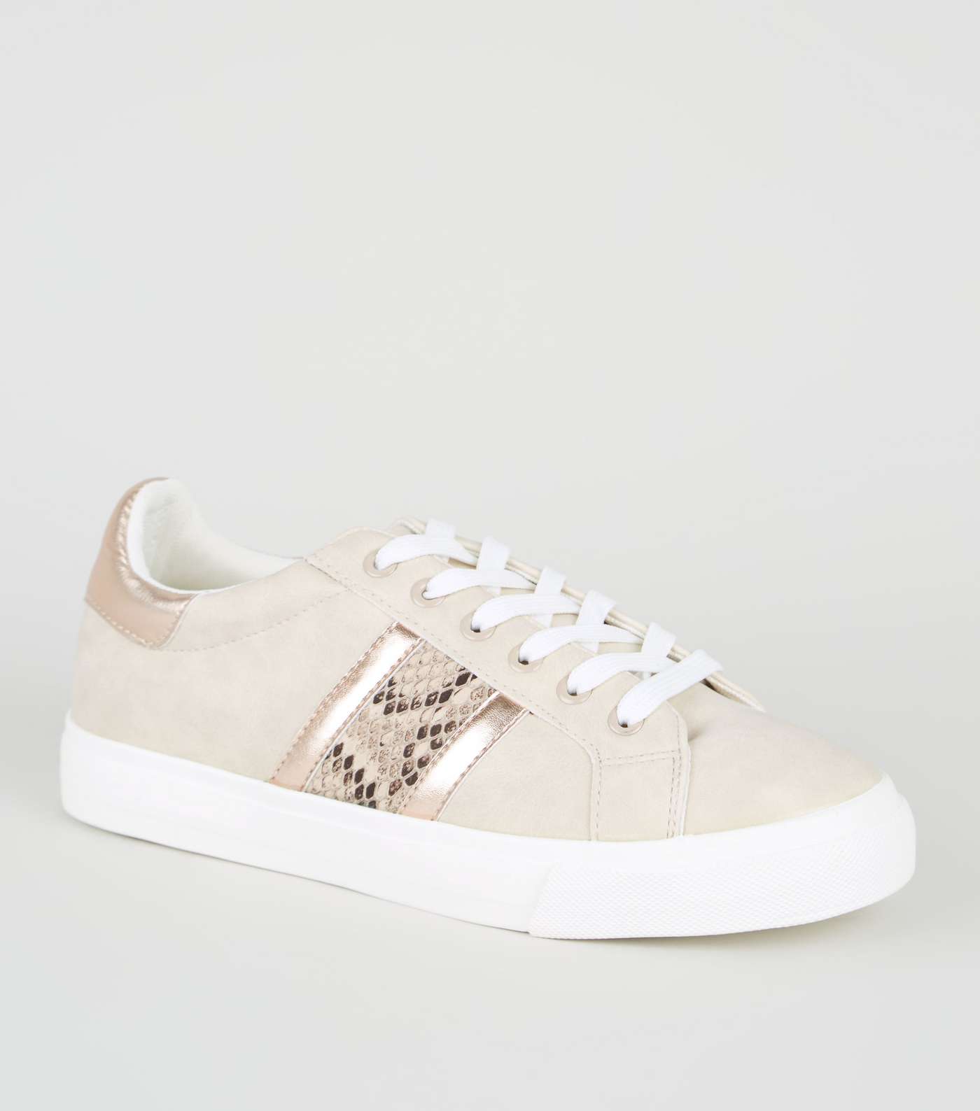 Pale Pink Faux Snake Stripe Lace Up Trainers