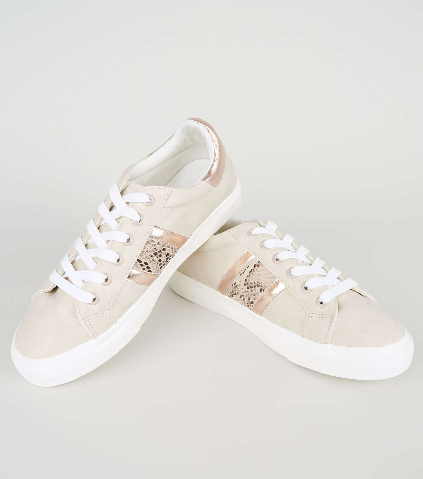 Pale Pink Faux Snake Stripe Lace Up Trainers Image 3