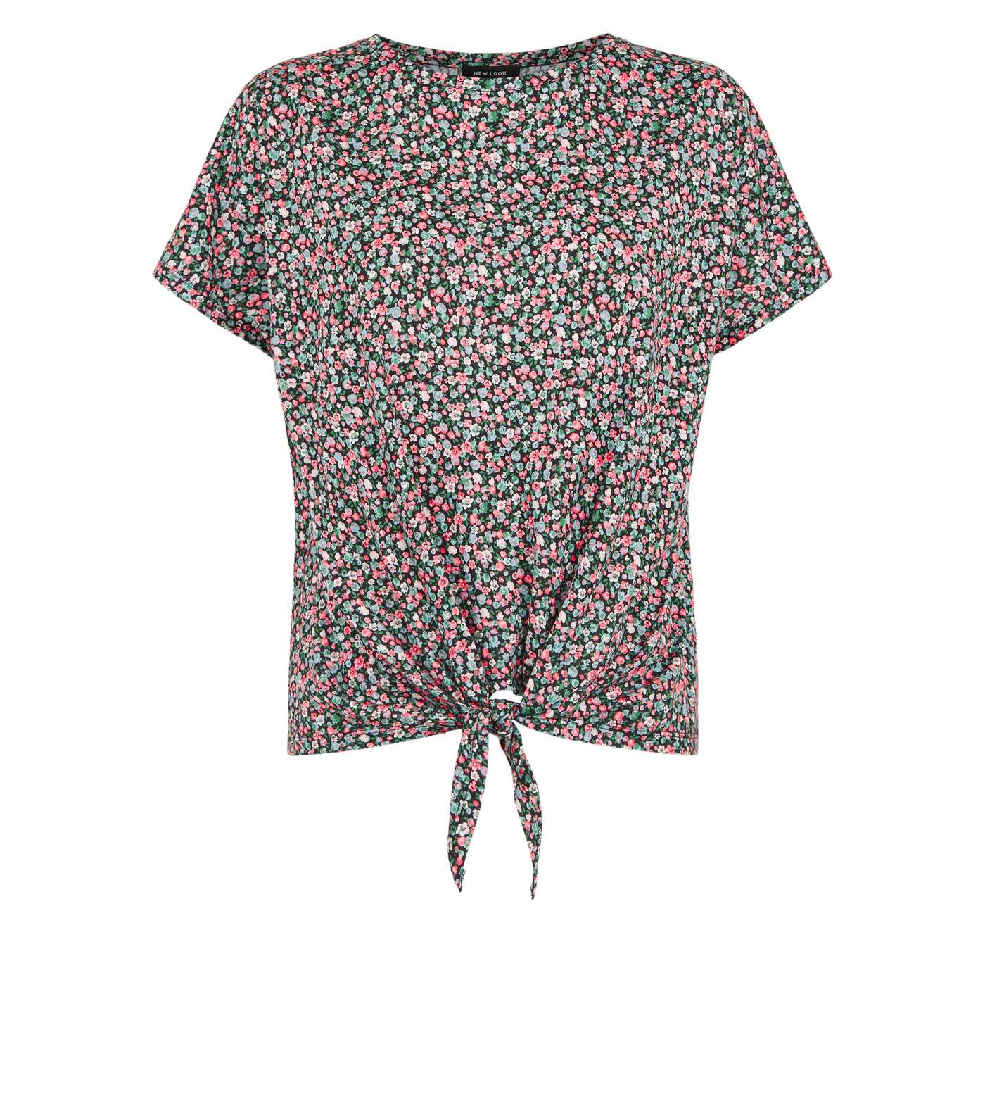 Black Floral Jersey Tie Front T-Shirt Image 4