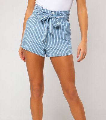 High waisted blue and white hot sale striped shorts