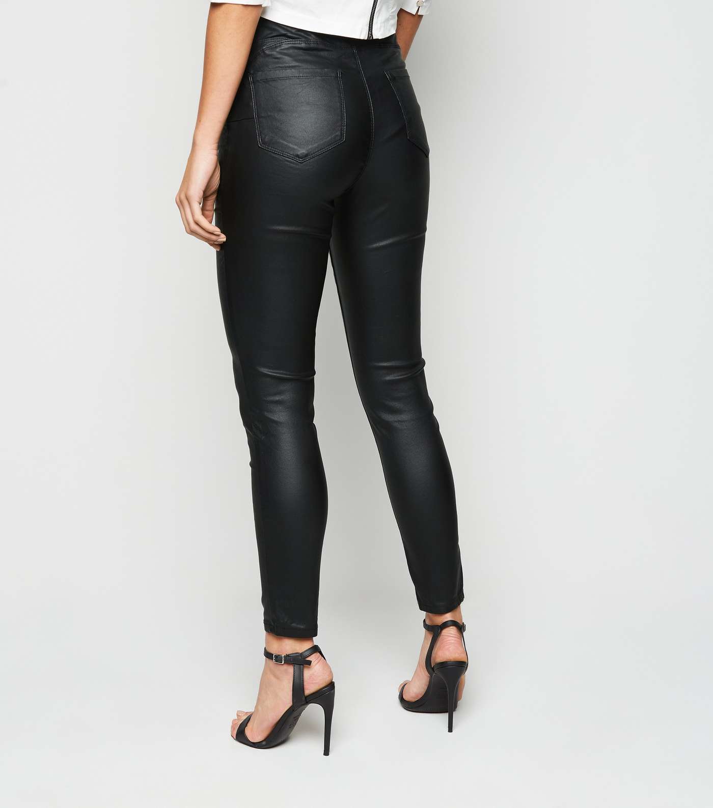 Urban Bliss Black Leather-Look Skinny Jeans  Image 3