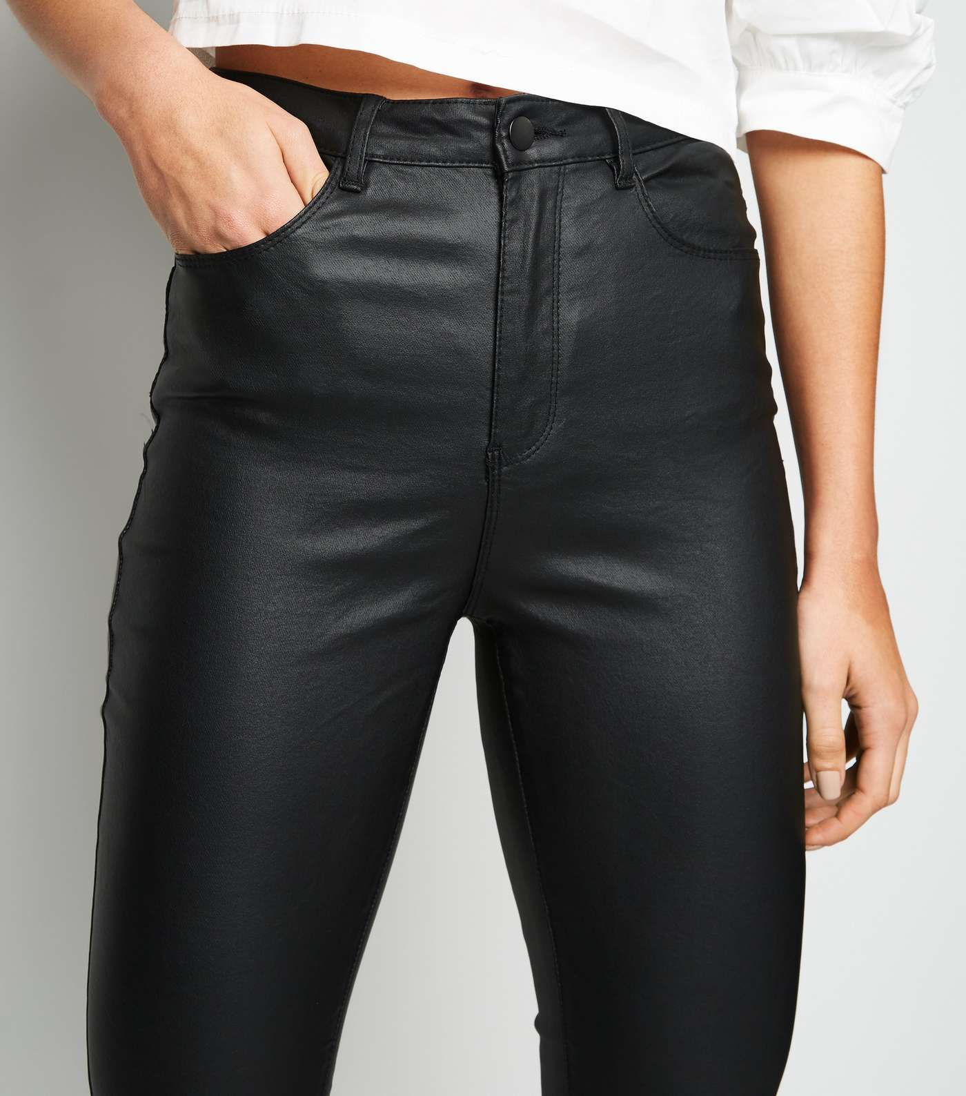 Urban Bliss Black Leather-Look Skinny Jeans  Image 5