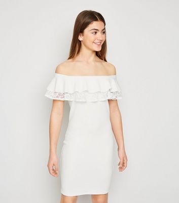 white lace bardot dress