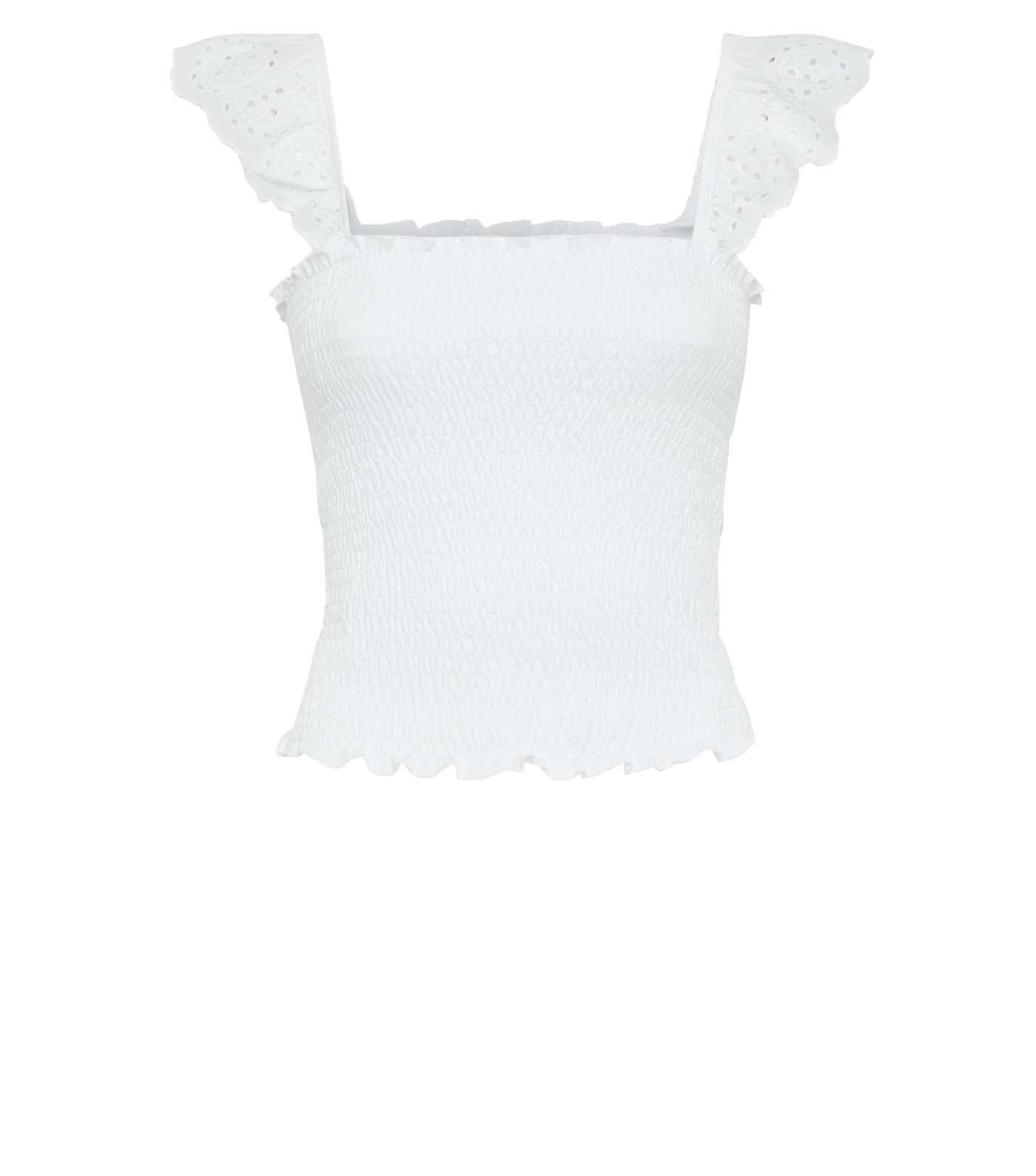 White Shirred Broderie Trim Vest Image 4