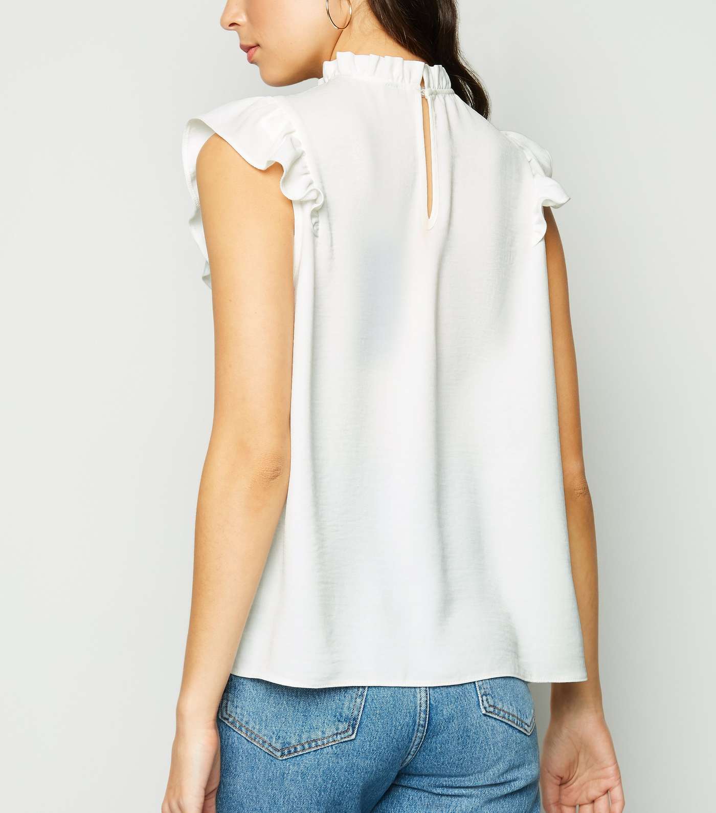 Off White Frill High Neck Blouse Image 3