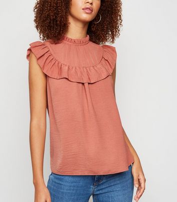 Mid Pink Frill High Neck Blouse New Look