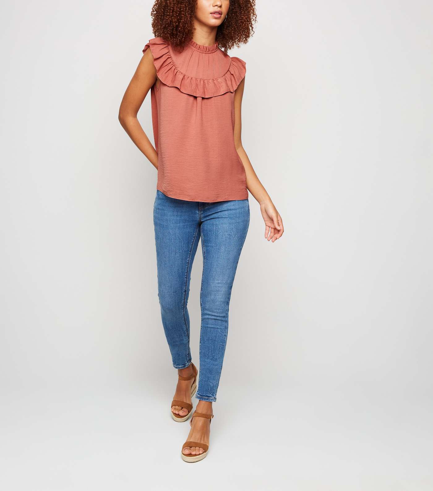 Mid Pink Frill High Neck Blouse Image 2