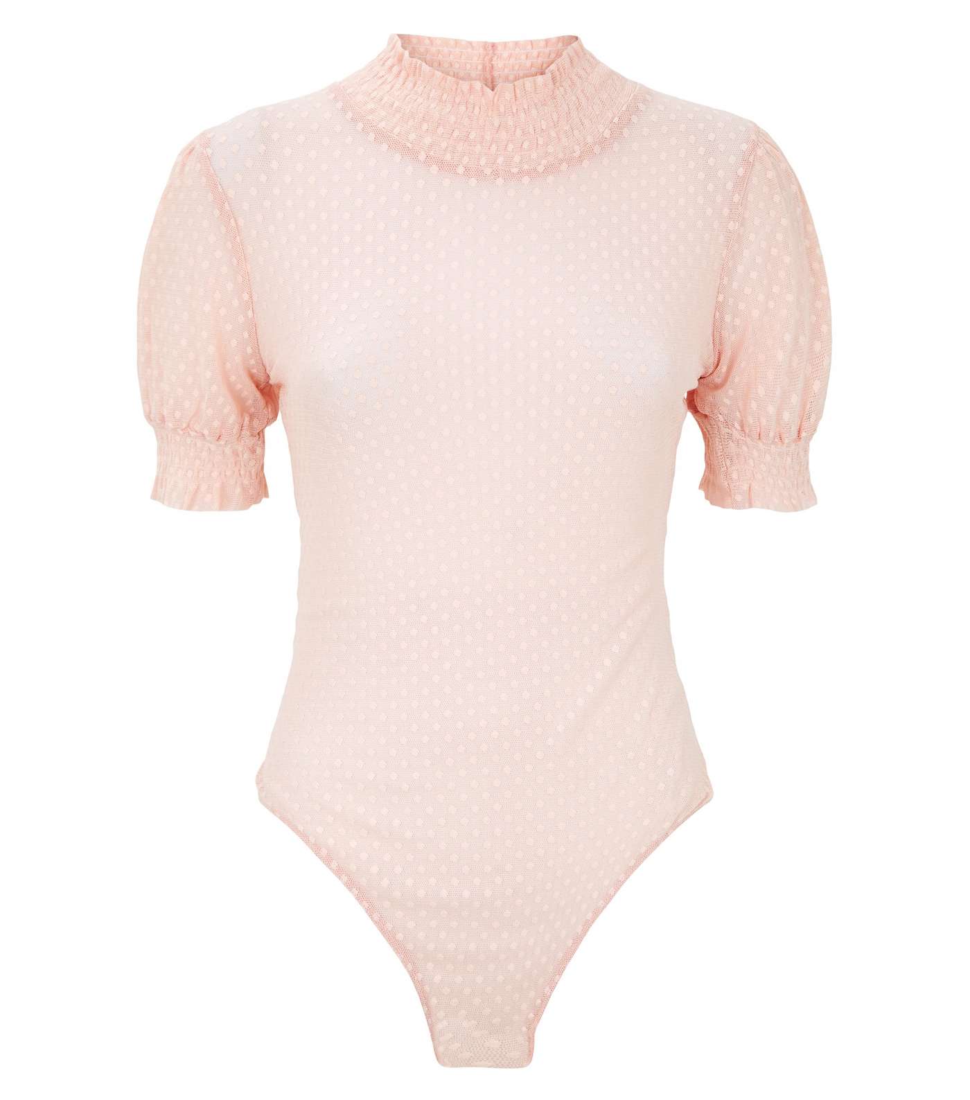 Pale Pink Spot Mesh Puff Sleeve Bodysuit Image 4