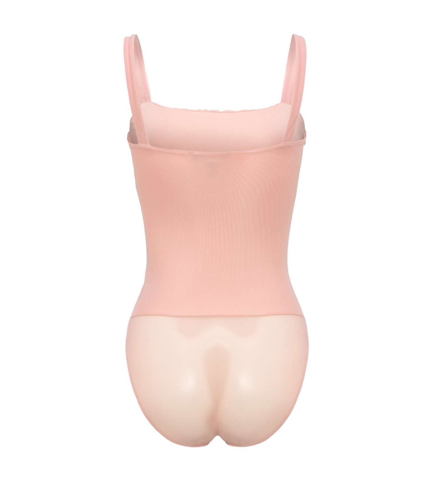 Pale Pink Mesh Ruched Square Neck Bodysuit Image 2