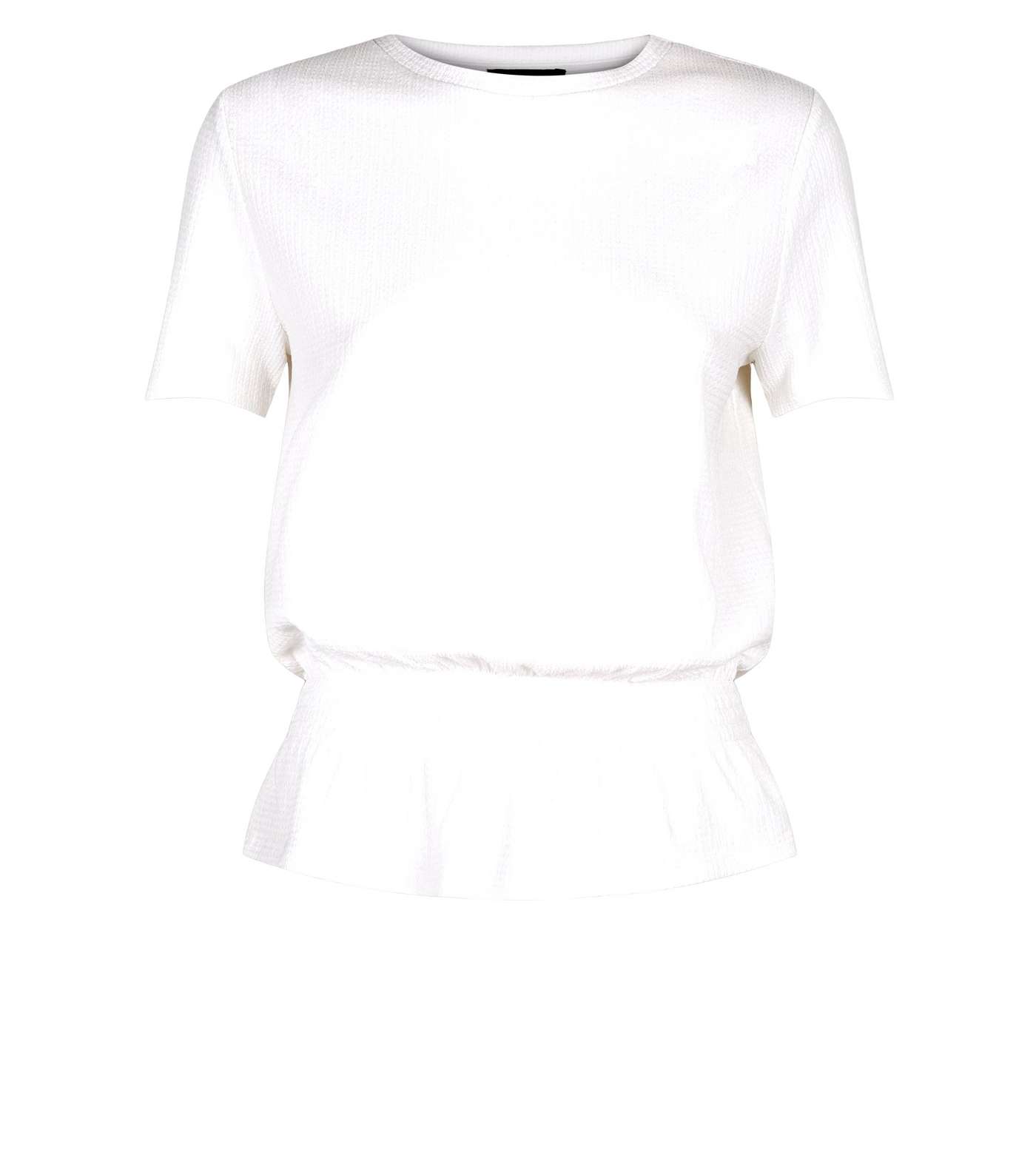 White Textured Shirred Peplum T-Shirt Image 4