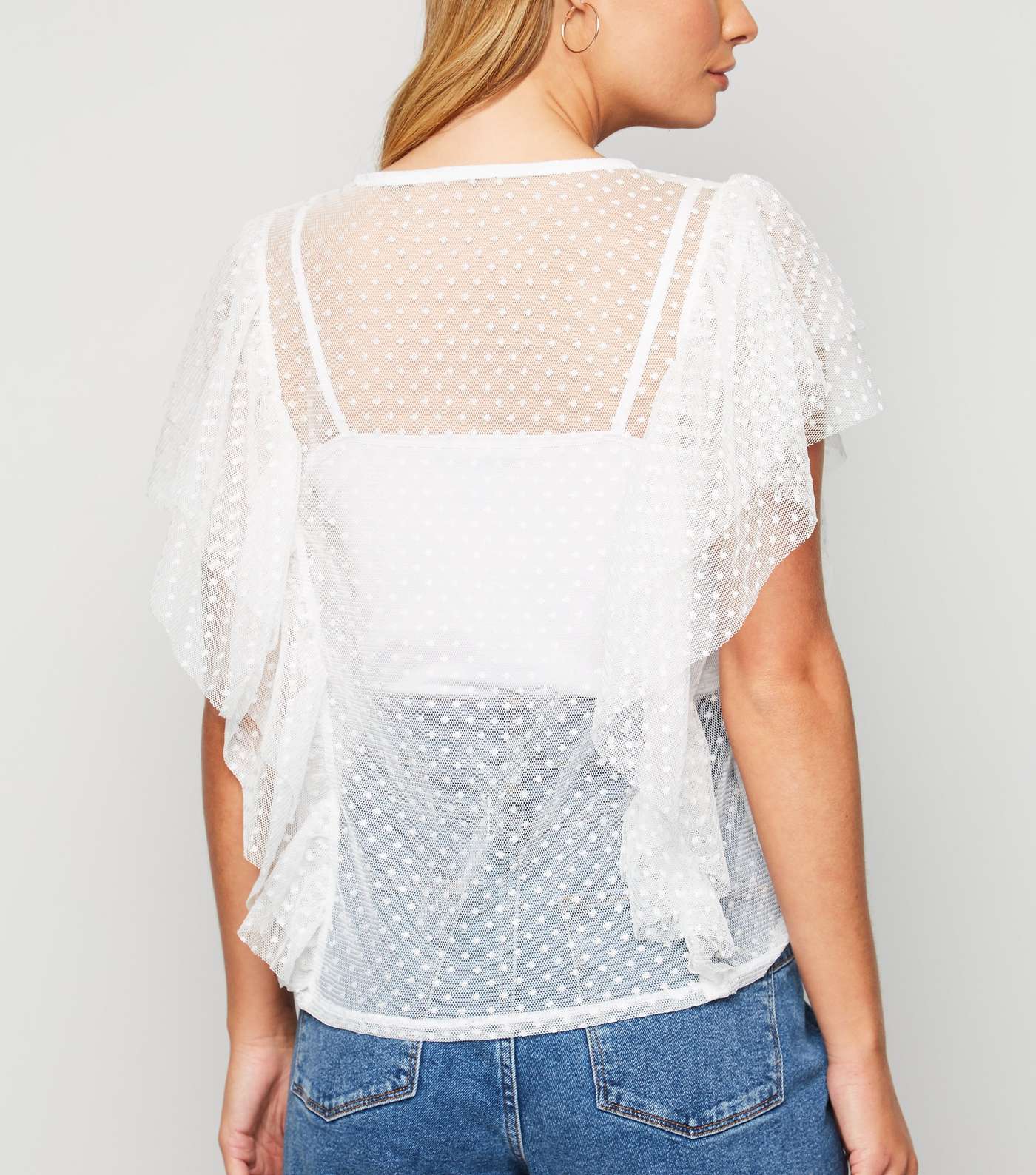 Off White Spot Mesh Tiered Top Image 3