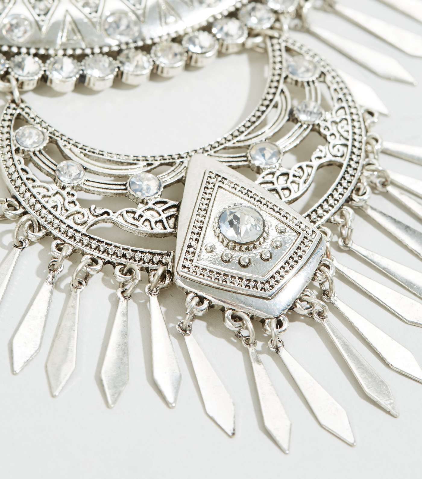 Silver Tassel Diamanté Bib Necklace Image 3