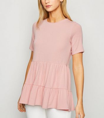 Pale Pink Tiered Peplum Top New Look