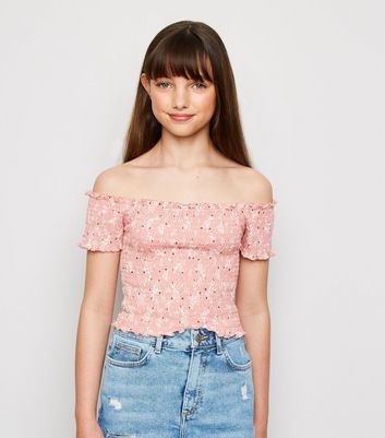 floral shirred bardot top