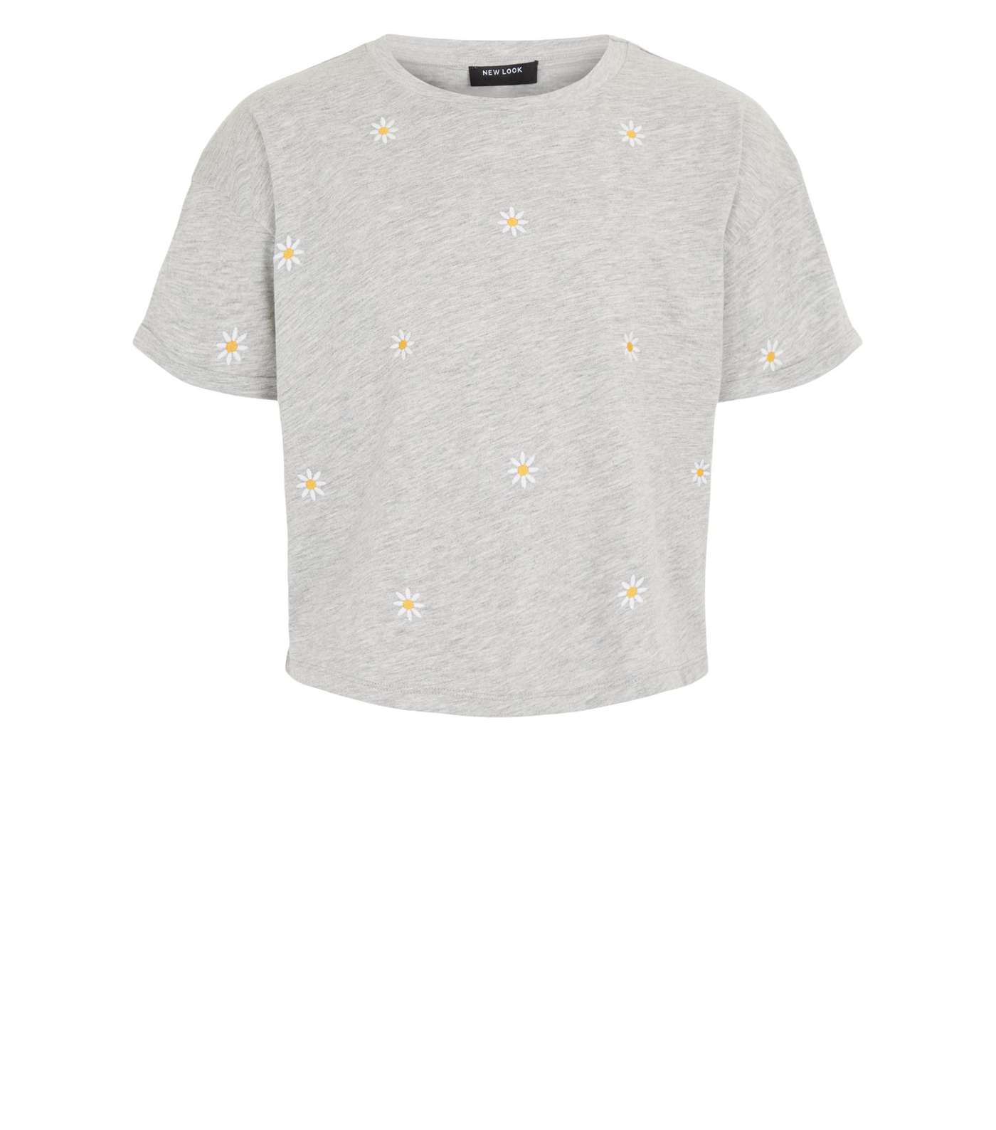 Girls Grey Daisy Embroidered Boxy T-Shirt Image 4