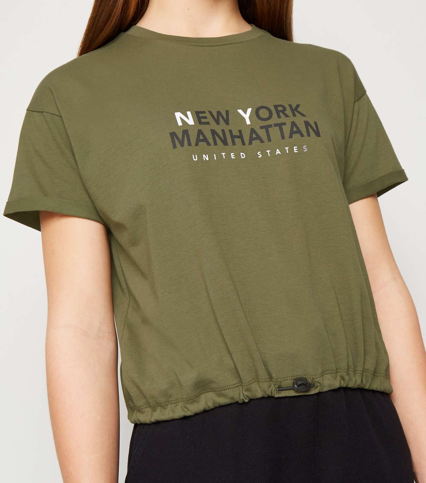 Girls Khaki New York Slogan Toggle Hem T-Shirt Image 5