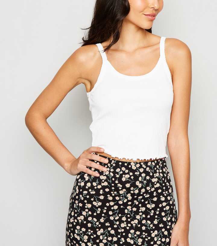 White Ribbed Frill Trim Cami